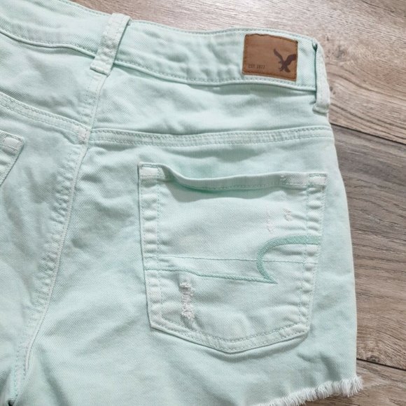 American Eagle Women Girls Jean Short Shorts Size 2 Daisy Dukes Seafoam Destress - Picture 11 of 12